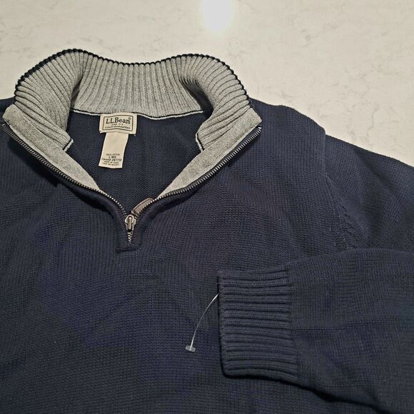 L.L. Bean Textured Washed Navy Blue Cotton Sweater Quarter-Zip Large NWOT LL - Picture 7 of 8